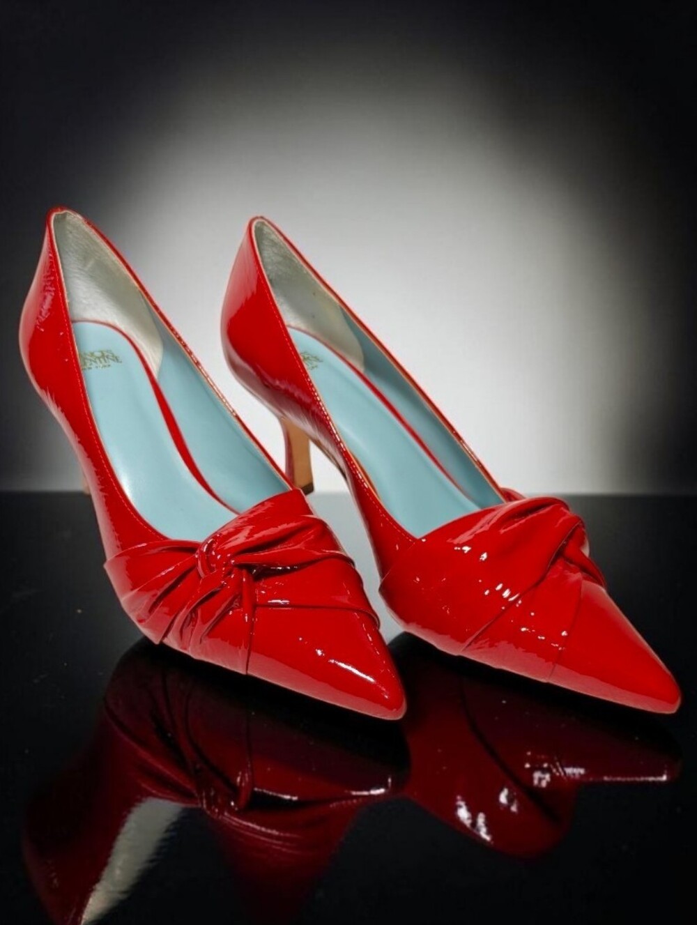 Women's FRANCES VALENTINE Patent Leather Pointed-Toe Knot Kitten Heel Pumps - Picture 6 of 15
